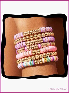Stretch Clay Bead Friendship Bracelet Set - 7 Pack Stackable Surfer Heishi